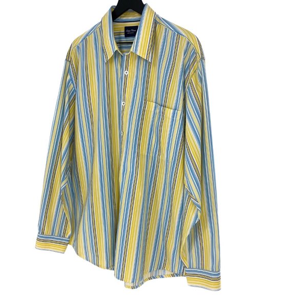 INDIGO PALMS Yellow Multi-Stripe Embroidered Button Up Long Sleeve Shirt Size XL - Picture 6 of 16